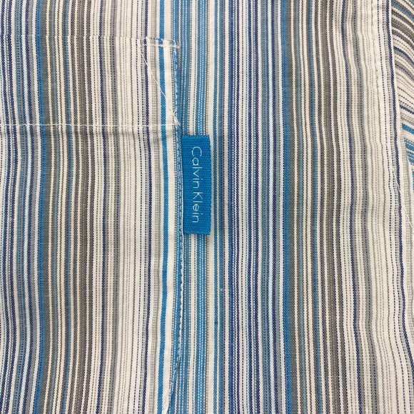 Vintage Calvin Klein Shirt Men Extra Large XL Blue White Gray Striped Button Up - Picture 4 of 8